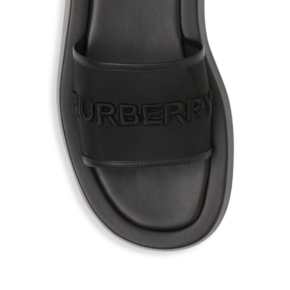 Burberry Black Slide Sandals with Embossed Logo - Picture 4 of 5